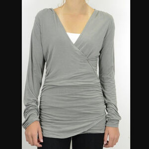 NWT Linq Zip Side Ruched Crossover V Neck Top